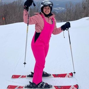 women bib insulated pants rose pink snow overall